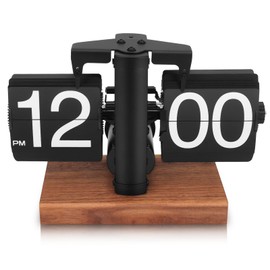 Retro Flip Clock, Automatic Retro Clock 12 Hours Modern Digital Mechanical with Wooden Base Retro Clock for Home, Office, Restaurant (Black)