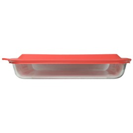 Pyrex (1) 233 Oblong Rectangle Clear Glass Casserole Baking Dish & (1) 233-PC Red Lid Made in the USA
