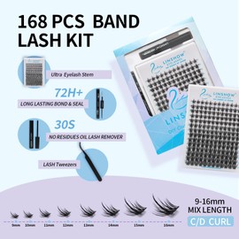 LinShow Lash Clusters Kit 168pcs Mix 9-16mm Volume Soft Natural Cluster Lashes DIY Individual Eyelash Extensions Kit With Seal Bond Remover Easy Self Application (AD17, C Curl Mix 9-16mm)