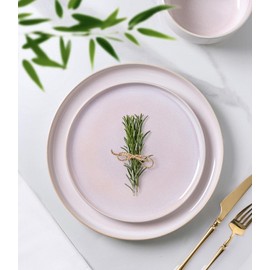 TheTerra Ceramic Dinnerware Sets for 4, 12 Pieces Handmade Reactive Glaze Plates and Bowls Set, Scratch Resistant Dish Set, Oven & Microwave & Dishwasher Safe