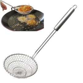 Spider Skimmer Strainer Spoon, 5-Inch Diameter, Stainless Steel Kitchen Wok Food Scoop