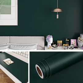 Livelynine 24 X 197 Wide Dark Green Peel and Stick Wallpaper for Bedroom Walls Bathroom Moody Renter Friendly Wall Paper Waterproof Contact Paper for Kitchen Cabinets Counter Self Adhesive Vinyl Wrap