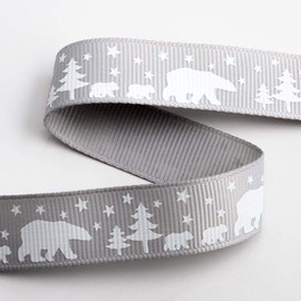 Polar Bears Christmas Grosgrain Ribbon -16mm x 5M - Silver