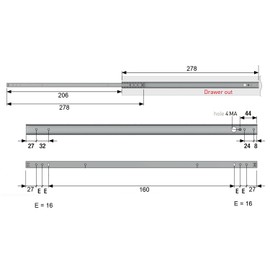 Free P&P – Drawer Runners Groove Ball Bearing - 27mm Groove - 280mm Long