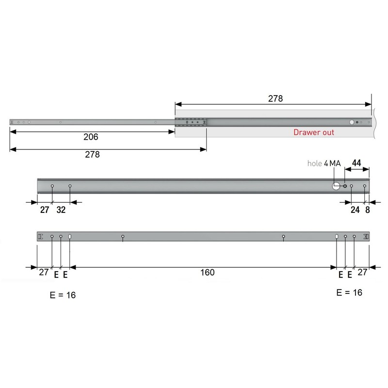 Free P&P – Drawer Runners Groove Ball Bearing - 27mm