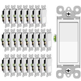 3 Way Switch,Rocker Decorator Paddle Light Switch,NineLeaf 24PK Three Way, 3 Wire, Self-Grounding Screw, Residential Grade, 15A, UL Listed, Quick Push-in & Side Wired, White