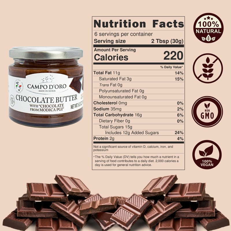 CAMPO D'ORO - Premium Chocolate Spread, DOP Certified Modica Chocolate,