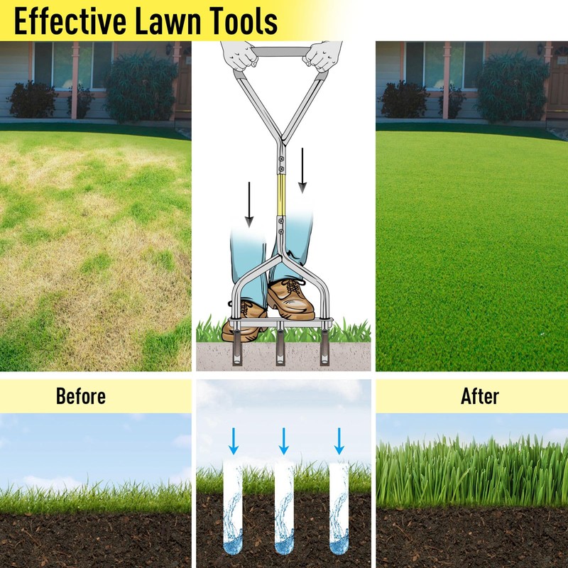 Jardineer Manual Push Lawn Aerator Coring Tool, Plug Aerators with