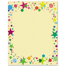 PaperDirect Hurrah Confetti Border Paper, Yellow Background with Colorful Stars and Circles Design, 8.5 x 11, Acid-Free, Stationery for Invitations, Flyers, Cards, 25 Sheets