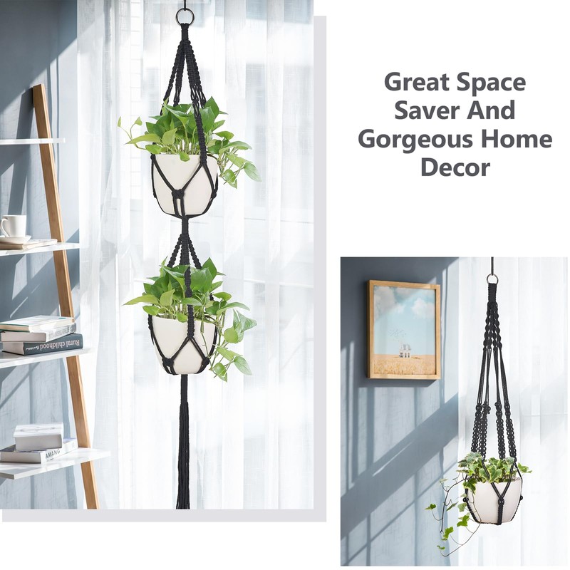 Mkono Macrame Plant Hangers, 5 Pack Different Tiers Indoor Hanging