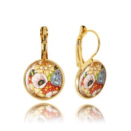 Delicate small round drop earrings; original gifts for women every day (blue and orange gold)