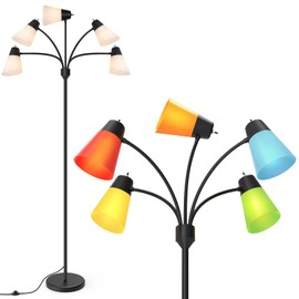 FOLKSMATE LED Floor Lamp, Medusa Multi Head Modern Tall, Rustic Adjustable Reading Standing Light for Living/Kids Room, Bedroom, Black