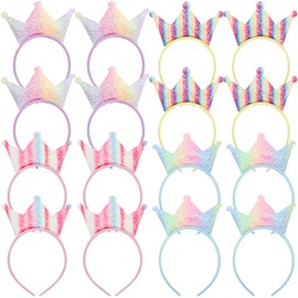 Acshio 16 Pack Princess Crowns Headband, Shiny Sequin Princess Dress Up Tiaras Hair Hoops, Gradient Glitter Beauty Party Headpiece Hair Accessories for Birthday, Proms