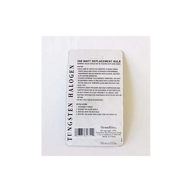 Grandlite 200 Watt Tungsten Halogen Replacement Bulb 2 Pack 120V