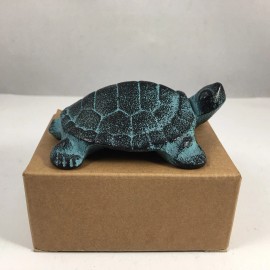 Japanese Cast Iron Green Pond Turtle Figure Statue Paperweight Home Garden Decor