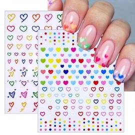 6 Sheets Sparkling Colorful Five-Pointed Star Nail Art Stickers 3D Self-Adhesive Heart Nail Sticker Colorful Summer Flower Design Nail Decals Supplies for Women Girls DIY Manicure Decoration