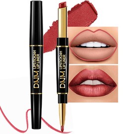 evpct 1Pcs Mauve Red Metallic Lip Liner and Lipstick Set Kit for Women DNM Lips Kit with Lip Liner Lip Stains Long Lasting Waterproof 24 Hour Lipstick and Lip Liners Combo Lipliners Pencil Set 08#