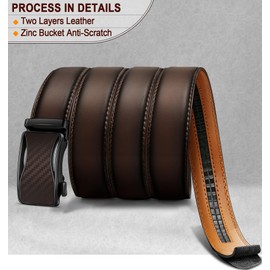 KEMISANT Mens Ratchet Belt, Leather Adjustable Slide Belt For Mens Dress Casual Pant 1 3/8",Size Adjustable(Deep Brown,34"-40" Waist Adjustable)