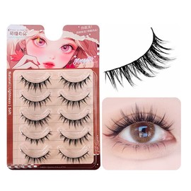 MENG JIE SHANG PIN Natural False Eyelashes, 5 Pairs Popular, Black Axis, Soft Core, Ultra Lightweight, Soft, Handmade, Actress Eyelashes, Cosplay Makeup False Eyelashes (K-33)