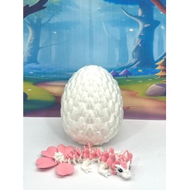 3D Printed Baby Dragon with Dragon Egg, Articulated Clover, Crystal, Easter, Rose, Gemstone, Orchid, Sushi, Woodland Baby Dragon, Fidget ADHD Toy BD007WP-WE (Clover Dragon)