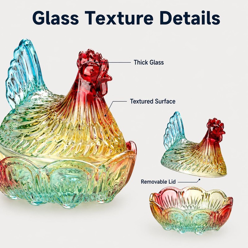 Glass Hen on Nest Candy Dish with Lid, 8.46 x