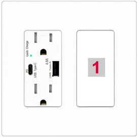 RiteAV Custom Wall Plate 1 Port, USB A+C Charger, Screwless White, Choose HDMI Coax 3.5mm Banana Cat5/6 Phone RCA Speaker Toslink USB
