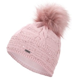 Faera Winter Warm Lined Faux Fur Bobble Hat Fleece Lining Winter Knitted Beanie Hat Unisex One Size -