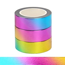 NatSumeBasics 3 Rainbow Washi Tape Metallic Masking Tapes 32ft. x 0.6in. Craft Foil Washi Tapes Stickers Self-Adhesive DIY Decoration TV Wall Holiday (Rainbow)