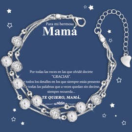 CheersLife Mother's Day Gift, Mother's Christmas Bracelet, Mother Silver Silver Bracelets, Women's Bracelets, Women's Jewellery, Birthday, Mother's Day Gift for Mothers, Stainless Steel, Bead