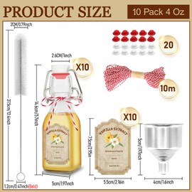 NVioAsport 10 Pack Swing Top Glass Vanilla Extract Bottles 4 oz with Lids, Vanilla Extract Labels and Funnel, Glass Boston Bottles for Syrup Gift, Flip Top Jars