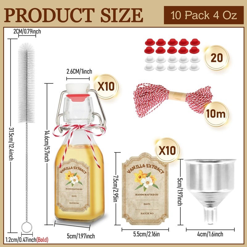 NVioAsport 10 Pack Swing Top Glass Vanilla Extract Bottles 4
