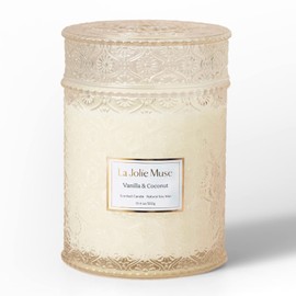 LA JOLIE MUSE Vanilla Coconut Candle, Tropical Candle Scented, Candle for Home Scented, Wood Wicked Soy Candles, 19.4oz 90 Hours