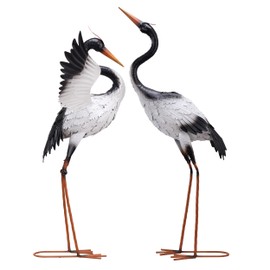 TERESA'S COLLECTIONS Yard Decorations Outdoor Garden Statues, White Metal Crane Yard Art, 25-26inch Lawn Ornaments for Backyard, Outside Porch, Patio, Wedding Decor,Set of 2,Spring Decor,Gifts for Mom