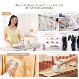 Travel Steamer for Clothes Portable Handheld Steaming Iron 2-In-1 Garment Steamer with 90° Rotating Head for Travel and Home