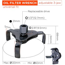 YoiYee Universal 3-Jaw Adjustable Oil Filter Wrench - 64mm to 116mm Removal Tool with 2 Way Operation