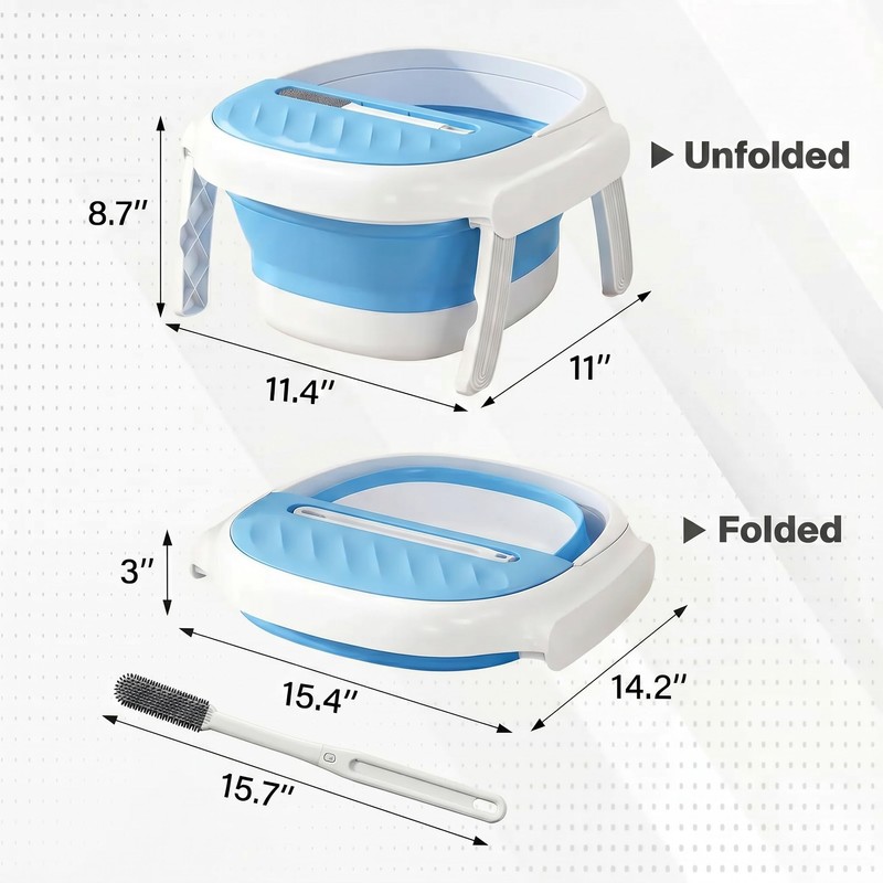 Collapsible Foot Bath Tub with Long Handle Foot Brush, Foldable