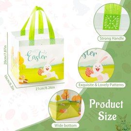 Koncci 12PCS Easter Bags with Handles, Reusable Non-Woven Easter Gift Bags for Kids, for Gifts Wrapping Goodie Treat Egg Hunt Candy Party Supplies