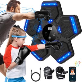 Music Boxing Machine with Boxing Gloves, Smart Musical Boxing Machine with LED Light, Bluetooth Boxing Equipment for Kids/Adults,Wall Mounted Boxing Machine with Speed Setting (Five Targets-A)