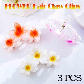 Bafuny Hawaiian Flower Hair Claw Clips Plumeria Hair Clip Large Floral Hair Clips for Women 3PCS