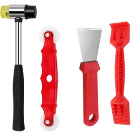 Window Glazing Tool Kit - 4 pcs Heavy Duty Glazing Tools: Ruber Hammer, Shovel Paddle for Glazing/Deglazing, Red Window Roller,&Steel Scraper for Windows, Doors