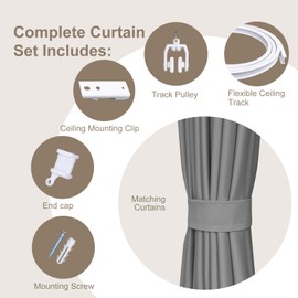 MaKefeile Room Divider Curtains & Flexible Bendable Tracks Set,Privacy Dividers Ceiling Track Curtain Window Blackout Curtains for Living Room Bedroom (W100 × H96 in 1 Panel Grey Drape & White Rail)