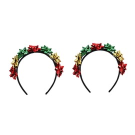 TOVINANNA 2pcs Christmas Bow Hairband with Sparkling Floral Accessories Comfortable Alloy Plastic Holiday Headband for Year Party Hair Colorful Festive Celebration Photoshoot Prop