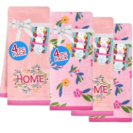 VOOVA & MOVAS Pink Hand Towels - 4 Pack, 100% Soft Cotton, (16x25 Inches) Pink Decorative Face Towel with Gift Packed, Ideal for Home Decor | Kitchen Use, Floral Pink