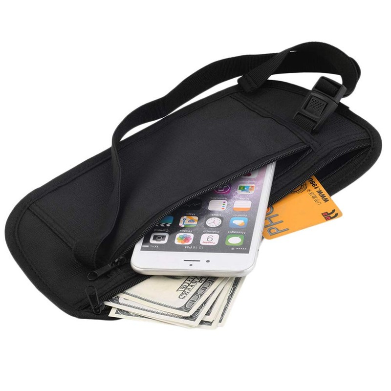 Waist Belt Bag, Travel Money Belt Mesh Lining Elastic Security