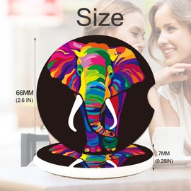 Colorful Elephant Car Cup Holder Coasters, 2 Pack Cup Coasters Car Accessories Interior Aesthetic for Men Women, Absorbent Ceramic Coaster with Cork Back, Retro Car Decoration Gifts