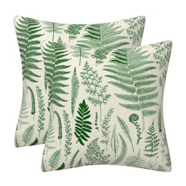 DILOXNSU Cushion Covers 45 x 45 cm Green Vintage Botanical Leaf Set of 2 Double Sided Pillow Covers 18x18 Inch Decorative Cushions Cases Linen Home Decorations Bedroom Sofa Couch Garden Decor