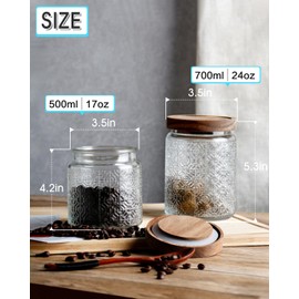 NUTRIUPS Glass Jars with Wood Lids, Jars with Lids, Vintage Glass Jar Set of 2 (Grille Window)