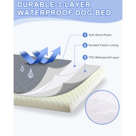 KSIIA XL Dog Bed for Crate Pad Waterproof Dog Bed with Removable Washable Cover, Egg Crate Foam and Non-Slip Bottom, 41x27 Inch, Dark Gray