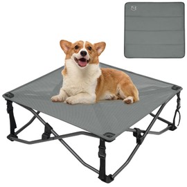 TIMBER RIDGE Small Elevated Dog Bed, 3-in-1 Portable, Folding, and Raised with Removable Pad Mat, Cooling Design for Indoor and Outdoor Use, Grey