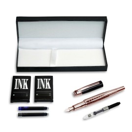 Vandro Luxury Fountain Pen Set - Comfortable Grip with Smooth Fine Nib - Includes 10 Pack Ink Cartridges, Ink Refill Converter & Gift Box - Rose Gold